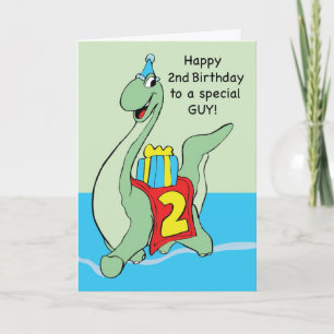 2. Geburtstag Dinosaurier Boy, mit Present und Hut Karte