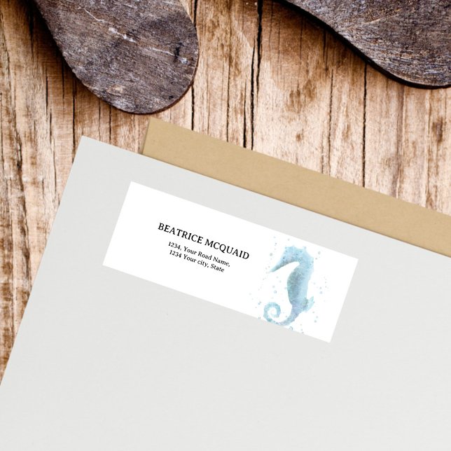 2. Geburtstag Dusty Blue Seepferd (Watercolor Seahorse Return Address Label)