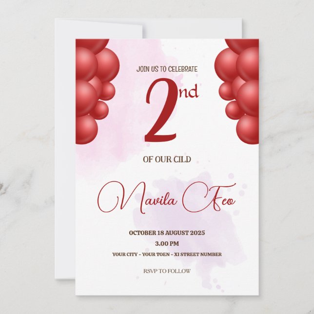 2. Geburtstag Einladung (Vorderseite)