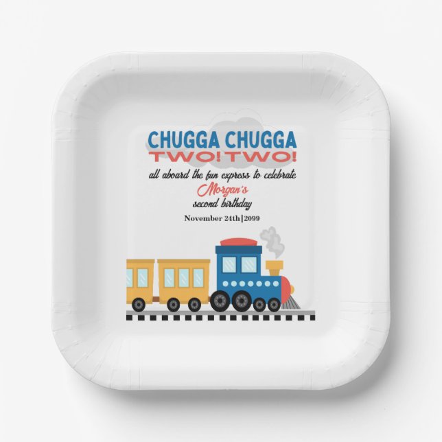 2. Geburtstag farbenfroher Cartoon Zug Pappteller (Vorderseite)
