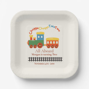 2. Geburtstag farbiger Zug Chugga Choo Two Pappteller