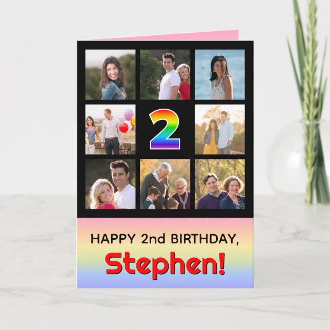 2. Geburtstag: Fun Rainbow #, Custom Fotos + Name Karte (Vorderseite)