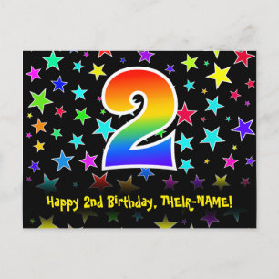 2. Geburtstag: Fun Stars Pattern, Regenbogen 2, Na Postkarte