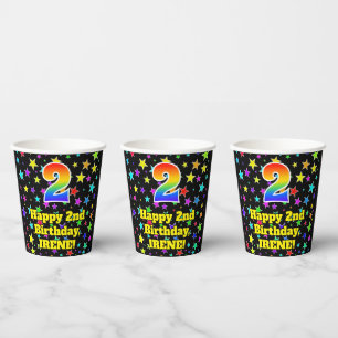 2. Geburtstag: Fun Stars Pattern und Regenbogen 2 Pappbecher