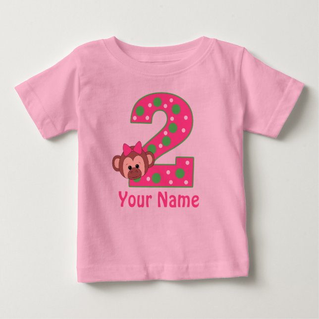 2. Geburtstag Girls Monkey Personalisiertes Shirt (Vorderseite)