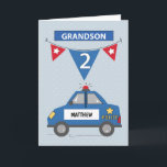 2. Geburtstag Grandson Individuelle Name Blue Poli Karte<br><div class="desc">Ein blaues Polizeiauto ist auf der Straße und eilt, um Ihrem Enkel Geburtstagsgrüße zu bringen an seinem 2. Geburtstag! Passen Sie mit seinem Namen auf dem Polizeiauto für eine persönliche Touch an! Weich blauer Hintergrund hat subtile Sterne, und ein Pennant mit Fahnen hängt mit der Nummer zwei. Das Wort Enkelson...</div>