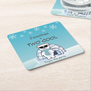 2. Geburtstag Junge Two Cool Eisbär Iglu   Rechteckiger Pappuntersetzer