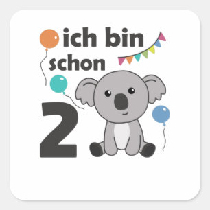 2. Geburtstag Koala Zwei Jahre alte Niedliche Tier Quadratischer Aufkleber