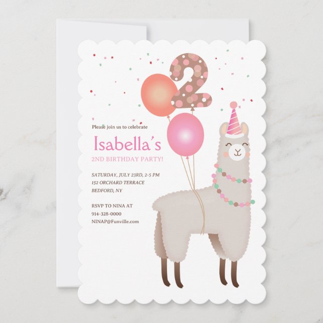 2. Geburtstag Lama Einladung (Vorderseite)
