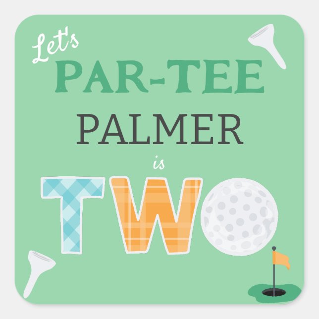 2. Geburtstag Let's Par-T Golf Party Quadratischer Aufkleber (Vorderseite)