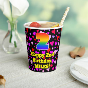 2. Geburtstag: Liebesherz-Muster, Regenbogen 2 Pappbecher