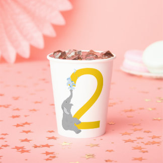 2. Geburtstag Moderne Grau-Elefant-Party-Cups Pappbecher