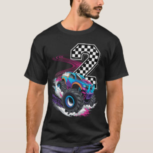 2. Geburtstag Monster Truck Jungen 2 Zwei Rennwage T-Shirt