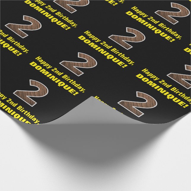 2. Geburtstag: Name & Imitat HolzkörnPattern "2" Geschenkpapier (Ecke)