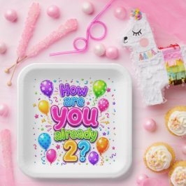 2. Geburtstag Neon-Party-Ballons und Konfetti Pappteller