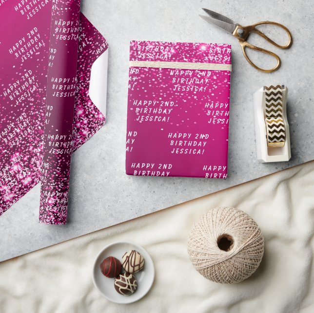 2. Geburtstag Niedlich Girly Pink Simple Modern Gi Geschenkpapier (Kunsthandwerk)