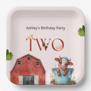 2. Geburtstag Niedliche Kuhfarm Stall Party Pappteller