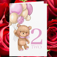 2. Geburtstag niedliche rosa Ballons Girl Teddy Ca