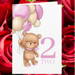 2. Geburtstag niedliche rosa Ballons Girl Teddy Ca Karte