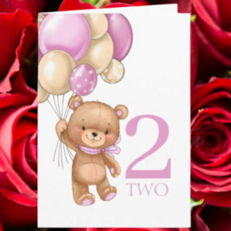 2. Geburtstag niedliche rosa Ballons Girl Teddy Ca Karte