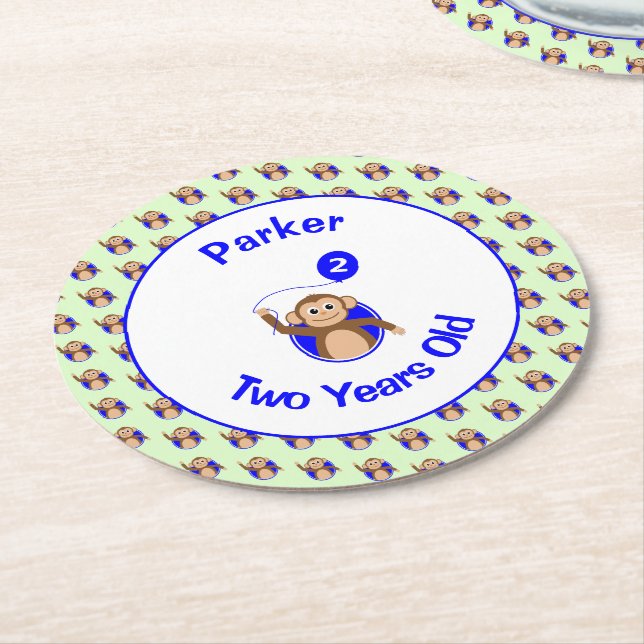 2. Geburtstag niedlicher Affenblase geben Namen Runder Pappuntersetzer (Angewinkelt)