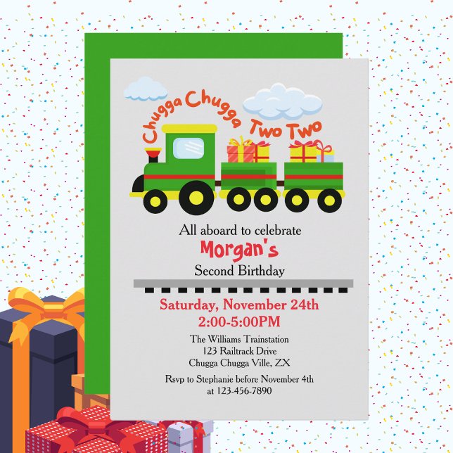 2. Geburtstag Niedlicher Zug mit Geschenken Einladung (Von Creator hochgeladen)