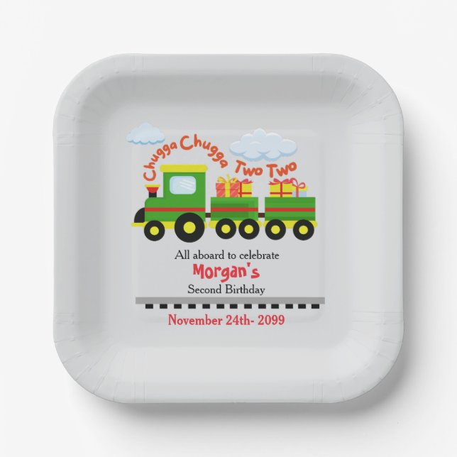 2. Geburtstag Niedlicher Zug mit Geschenken Pappteller (Vorderseite)