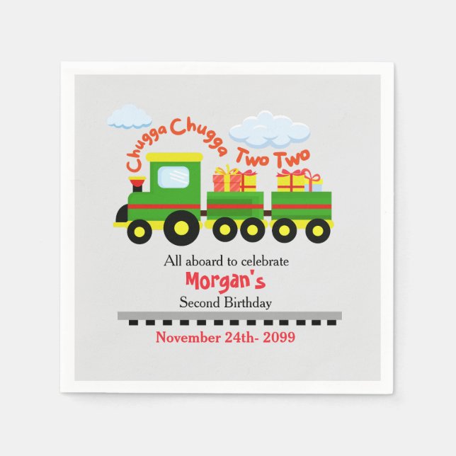 2. Geburtstag Niedlicher Zug mit Geschenken Serviette (Vorderseite)
