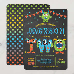 2. Geburtstag niedliches Monster-Party-Tafel Einladung