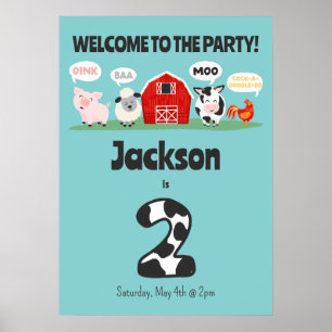 2. Geburtstag Oink Baa Moo Willkommen Geburtstag Poster