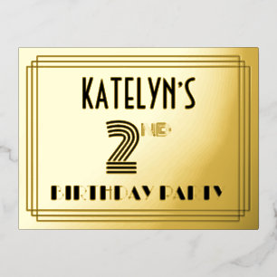 2. Geburtstag Party ~ Art Deco Stil "2" + Name Folie Einladungspostkarte