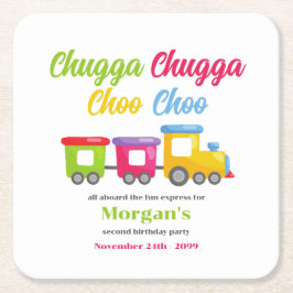 2. Geburtstag Party Chugga Choo Farbenfrohe Bahn Rechteckiger Pappuntersetzer