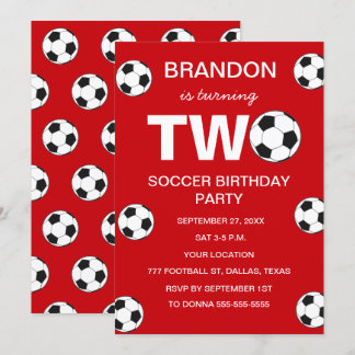 2. Geburtstag Party Fußball Rote Boys Sport Einladung
