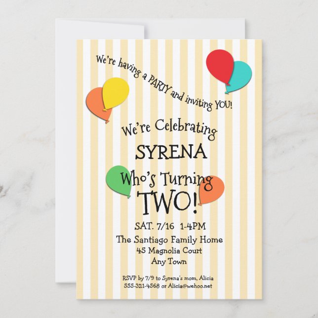 2. Geburtstag Party Hinzufügen eines Foto Balloons Einladung (Vorderseite)