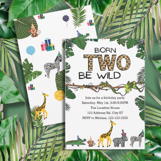 2. Geburtstag Party, Jungle Animals, wild Einladung