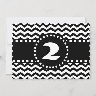 2. Geburtstag Party Schwarz und Weiß Zig Zag W02B Einladung