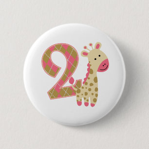 2. Geburtstag Pink Giraffe Button