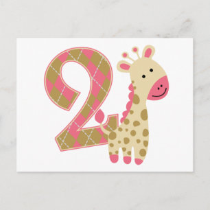 2. Geburtstag Pink Giraffe Postkarte