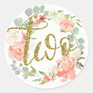 2. Geburtstag Pink Gold Blumenkranz Aufkleber
