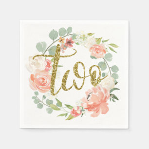 2. Geburtstag Pink Gold Floral Wreath Napkin Serviette