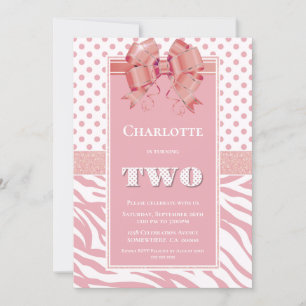 2. Geburtstag Pink Polka Dot und Zebra Stripe Part Einladung