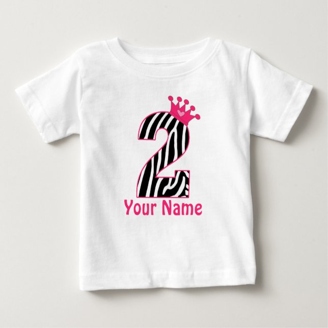 2. Geburtstag Pink Zebra Personalisiertes Shirt (Vorderseite)