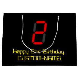 2. Geburtstag: Red Digital Clock Style "2" + Name Große Geschenktüte