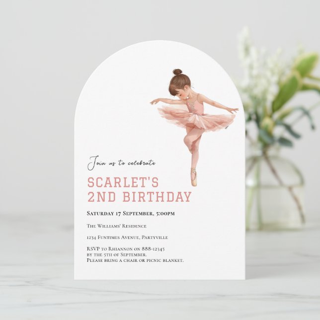 2. Geburtstag Rosa Ballet Mädchen Tutu Einladung (Stehend Vorderseite)