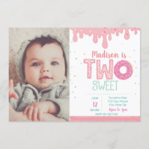 2. Geburtstag Rosa Donut Einladung mit Bild