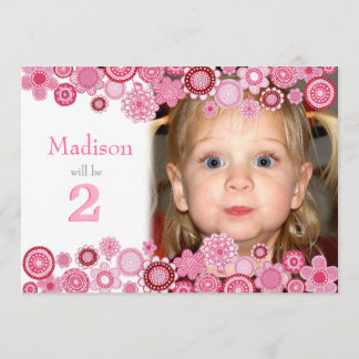 2. Geburtstag Rosa Party Nummer Foto Einladung