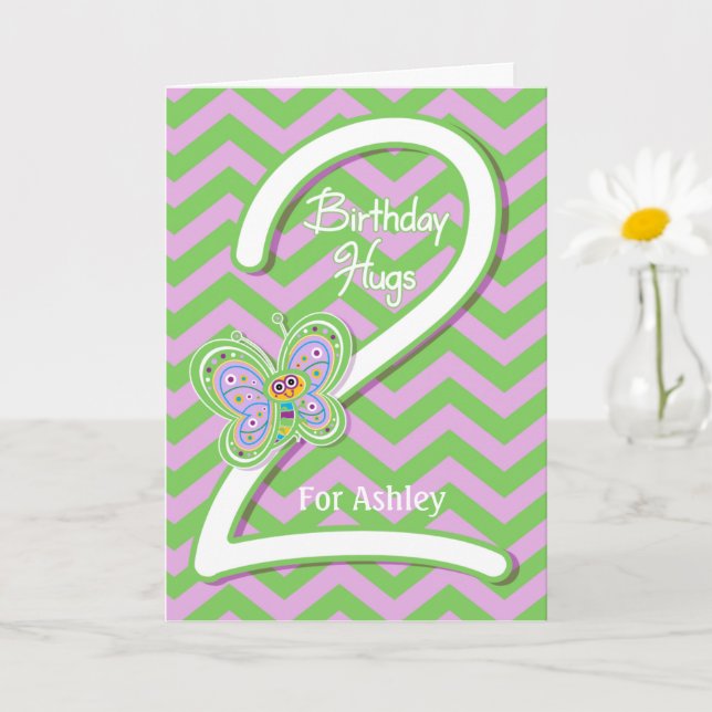 2. Geburtstag Schmetterlingshugs Custom Karte (Kleine Pflanze)