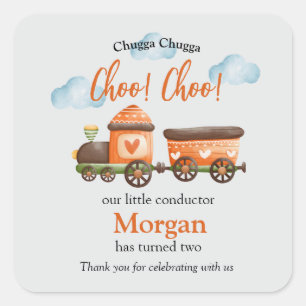 2. Geburtstag Schöner Zug Wasserfarbenes Party Quadratischer Aufkleber