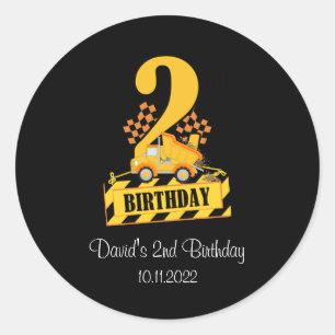 2. Geburtstag Schwarz-Gelb-Konstruktionswagen Runder Aufkleber