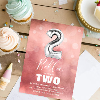 2. Geburtstag Silberballon | Giralrosa Party Einladung
